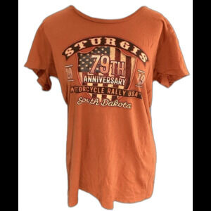 Motorcycle Rally USA T-Shirt Women's Size 2X Orange 79th Anniversary STURGIS SD